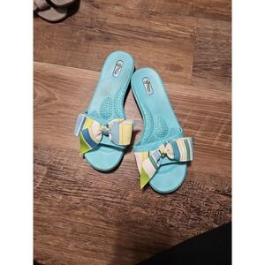 Oka-B Turquoise Stripe Bow Slide Sandals Size 7